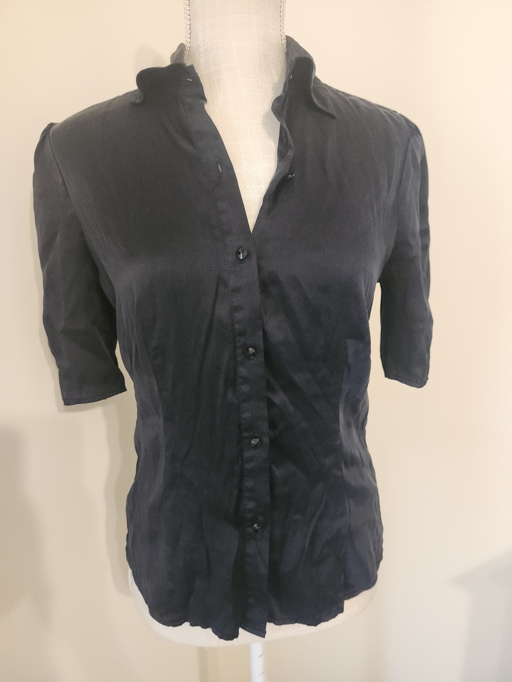 The Limited Black 3/4 Sleeve Satin Button-Down Shirt